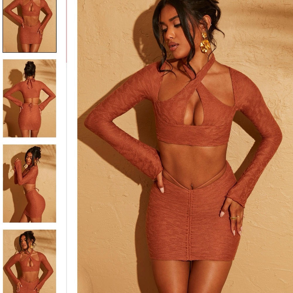 Oh Polly HALTER CROP TOP & MINI SKIRT IN RUST